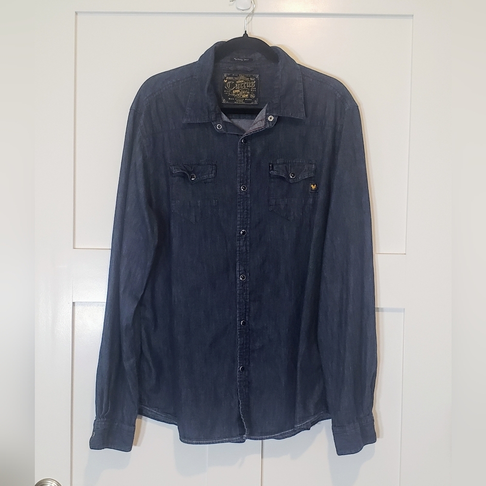 Cactus Snap Down Black Pearl  Darkwash Denim Cotton Shirt Long Sleeves Size XL